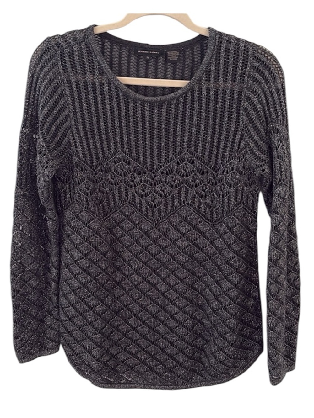 🖤 Gorgeous long sleeve open weave knit NWOT Jeanne Pierre - grey / silver M 🖤